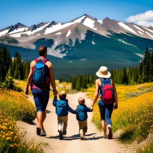 Family hiking in the mountains